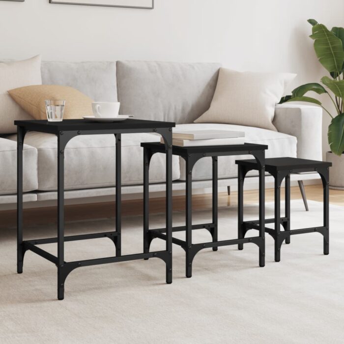 Tables basses gigognes 3 pcs noir bois d'ingénierie – Image 1