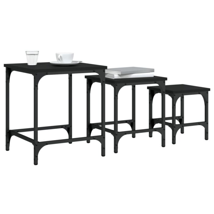 Tables basses gigognes 3 pcs noir bois d'ingénierie – Image 2