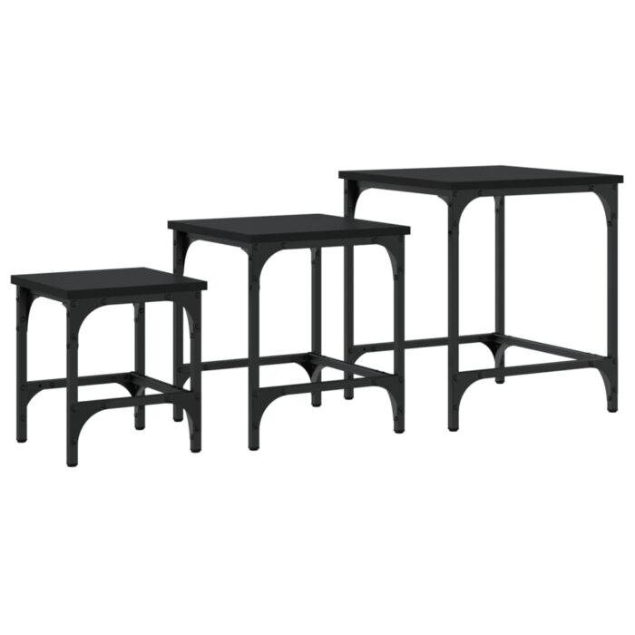 Tables basses gigognes 3 pcs noir bois d'ingénierie – Image 5