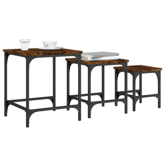 Tables basses gigognes 3 pcs chêne fumé bois d'ingénierie – Image 2