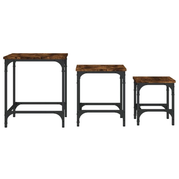 Tables basses gigognes 3 pcs chêne fumé bois d'ingénierie – Image 3