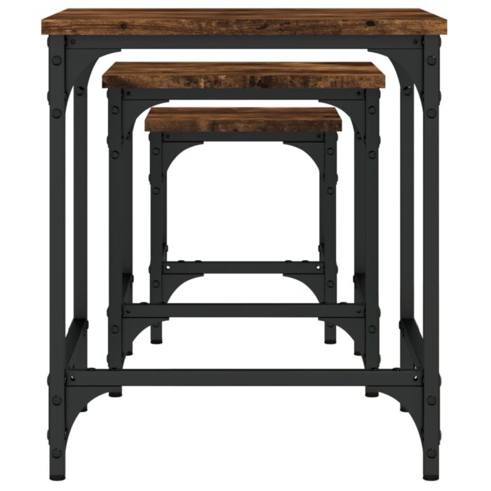 Tables basses gigognes 3 pcs chêne fumé bois d'ingénierie – Image 4