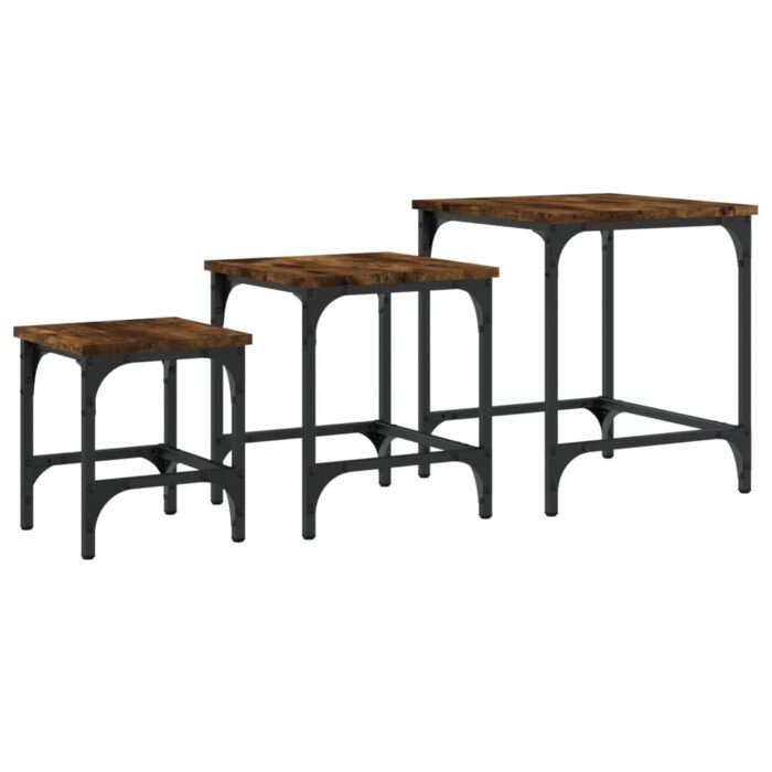Tables basses gigognes 3 pcs chêne fumé bois d'ingénierie – Image 5
