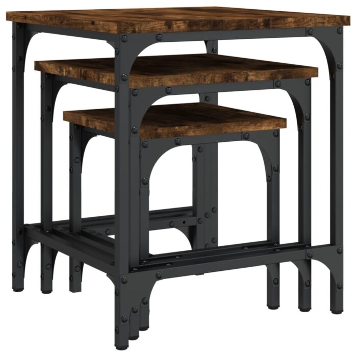 Tables basses gigognes 3 pcs chêne fumé bois d'ingénierie – Image 6
