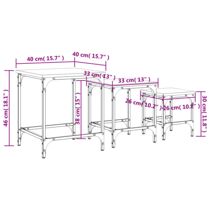Tables basses gigognes 3 pcs chêne fumé bois d'ingénierie – Image 9