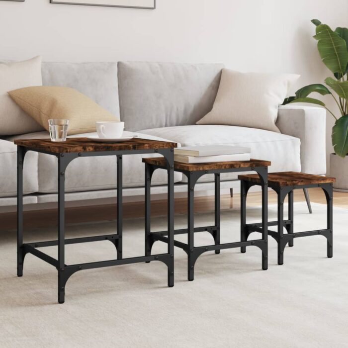 Tables basses gigognes 3 pcs chêne fumé bois d'ingénierie – Image 1