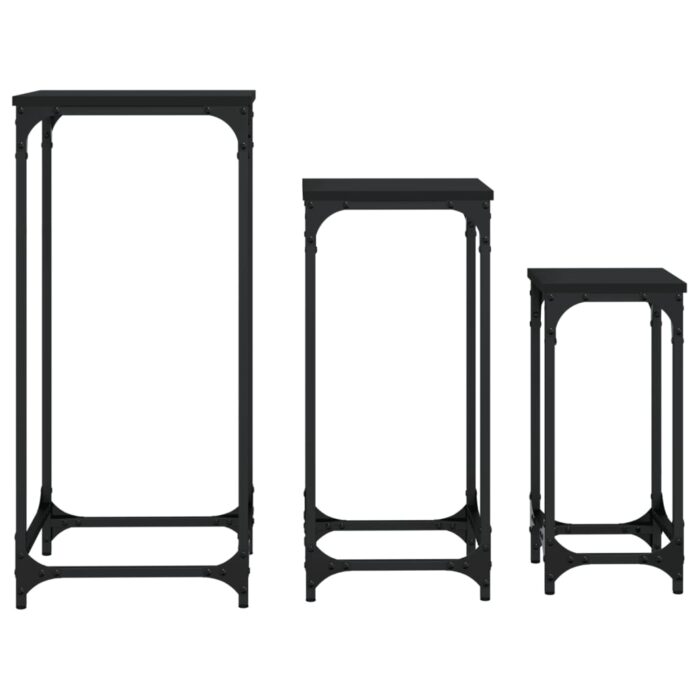 Tables d’appoint gigognes 3 pcs noir bois d'ingénierie – Image 3