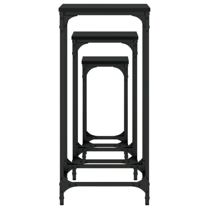 Tables d’appoint gigognes 3 pcs noir bois d'ingénierie – Image 4