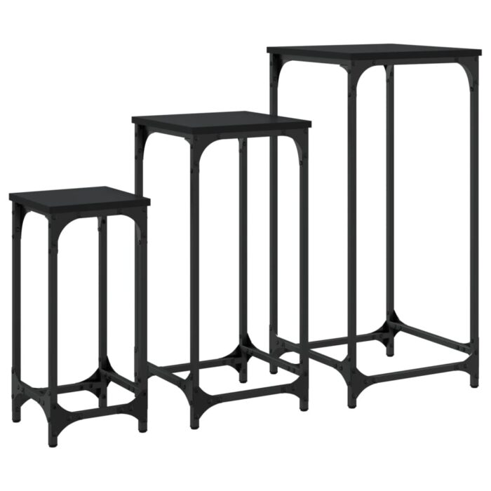 Tables d’appoint gigognes 3 pcs noir bois d'ingénierie – Image 5