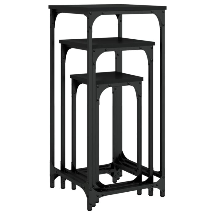 Tables d’appoint gigognes 3 pcs noir bois d'ingénierie – Image 6