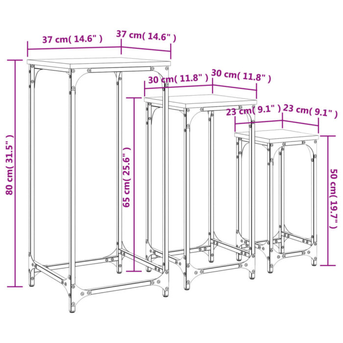 Tables d’appoint gigognes 3 pcs noir bois d'ingénierie – Image 9