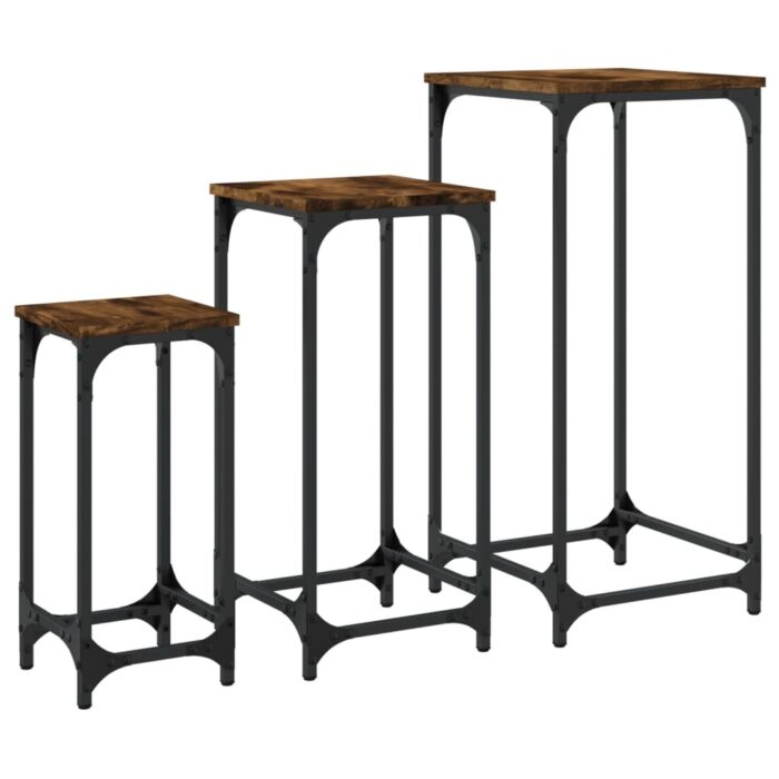 Tables d’appoint gigognes 3 pcs chêne fumé bois d'ingénierie – Image 5