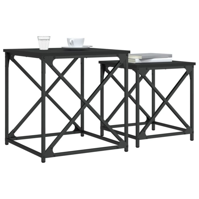 Tables basses gigognes 2 pcs noir bois d'ingénierie – Image 2