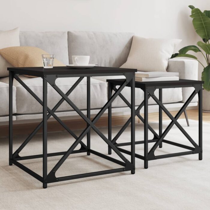 Tables basses gigognes 2 pcs noir bois d'ingénierie – Image 1
