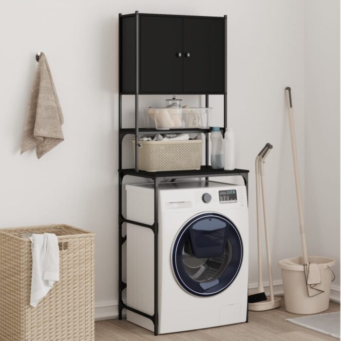 Armoire de machine à laver noir 68x48,5x194 cm – Image 1
