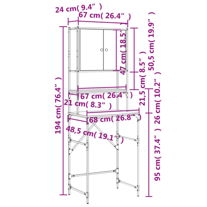 Armoire de machine à laver chêne fumé 68x48,5x194 cm – Image 11