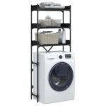 Étagère de lave-linge noir 67x25x163 cm bois d'ingénierie – Image 3