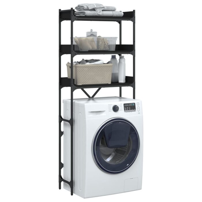 Étagère de lave-linge noir 67x25x163 cm bois d'ingénierie – Image 3