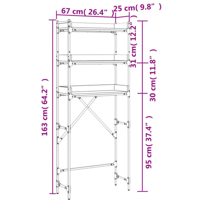 Étagère de lave-linge noir 67x25x163 cm bois d'ingénierie – Image 9
