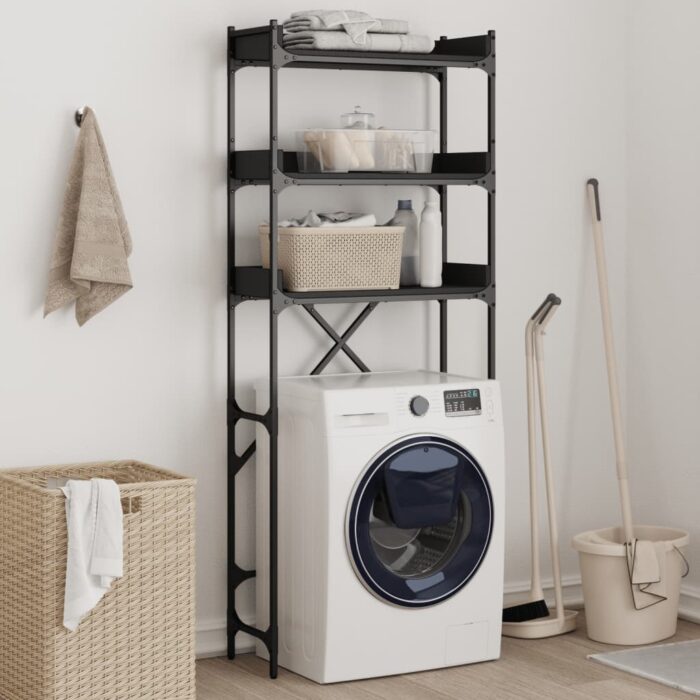 Étagère de lave-linge noir 67x25x163 cm bois d'ingénierie – Image 1