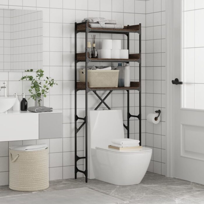 Étagère de lave-linge chêne marron 67x25x163 cm bois ingénierie – Image 2