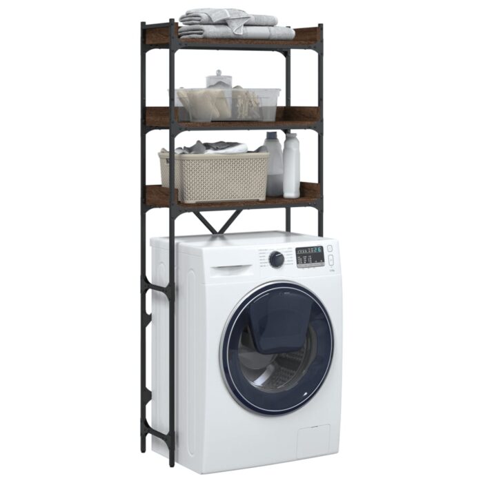 Étagère de lave-linge chêne marron 67x25x163 cm bois ingénierie – Image 3