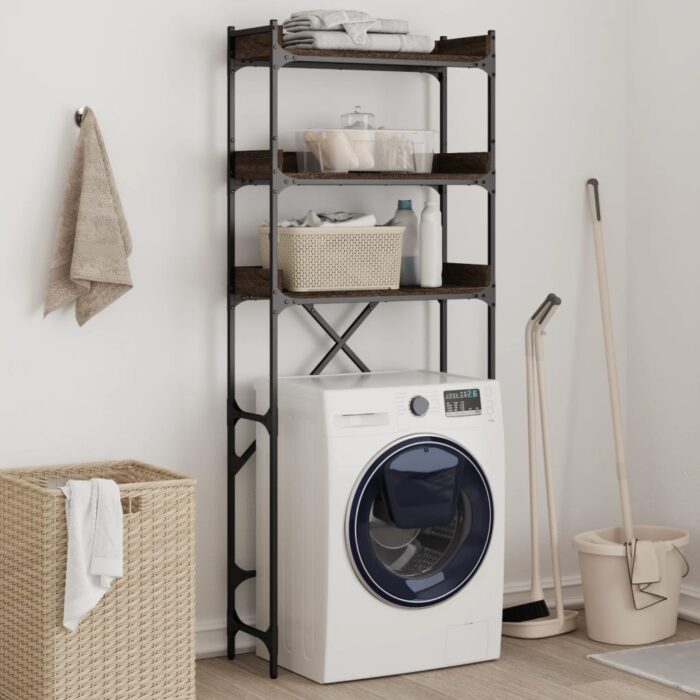 Étagère de lave-linge chêne marron 67x25x163 cm bois ingénierie – Image 1