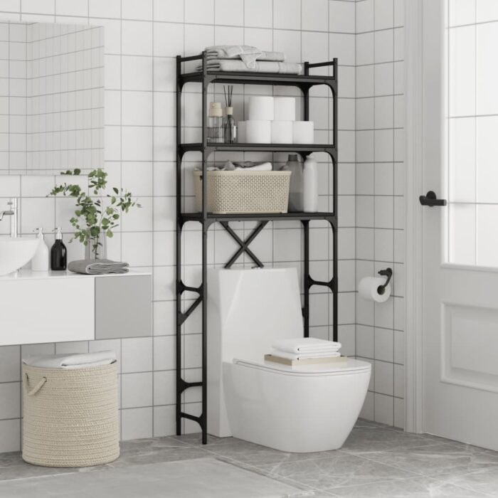 Étagère de lave-linge noir 67x25x163 cm bois d'ingénierie – Image 2