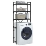 Étagère de lave-linge noir 67x25x163 cm bois d'ingénierie – Image 3