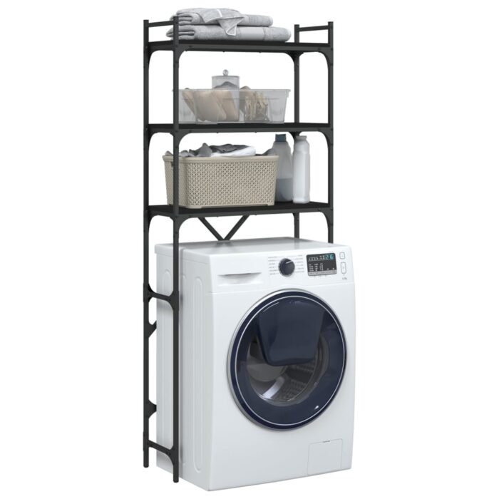 Étagère de lave-linge noir 67x25x163 cm bois d'ingénierie – Image 3