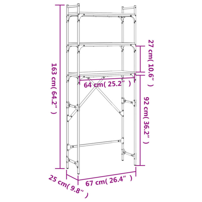 Étagère de lave-linge noir 67x25x163 cm bois d'ingénierie – Image 9