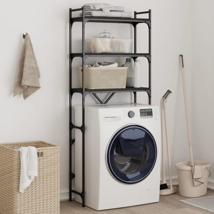 Étagère de lave-linge noir 67x25x163 cm bois d'ingénierie – Image 1