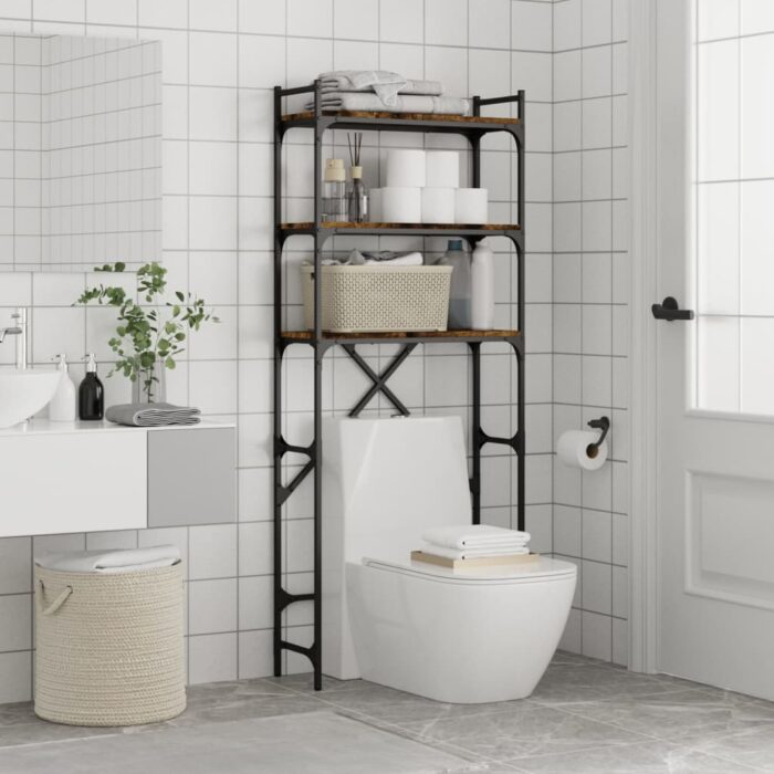Étagère de lave-linge chêne fumé 67x25x163 cm bois d'ingénierie – Image 2
