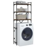 Étagère de lave-linge chêne fumé 67x25x163 cm bois d'ingénierie – Image 3