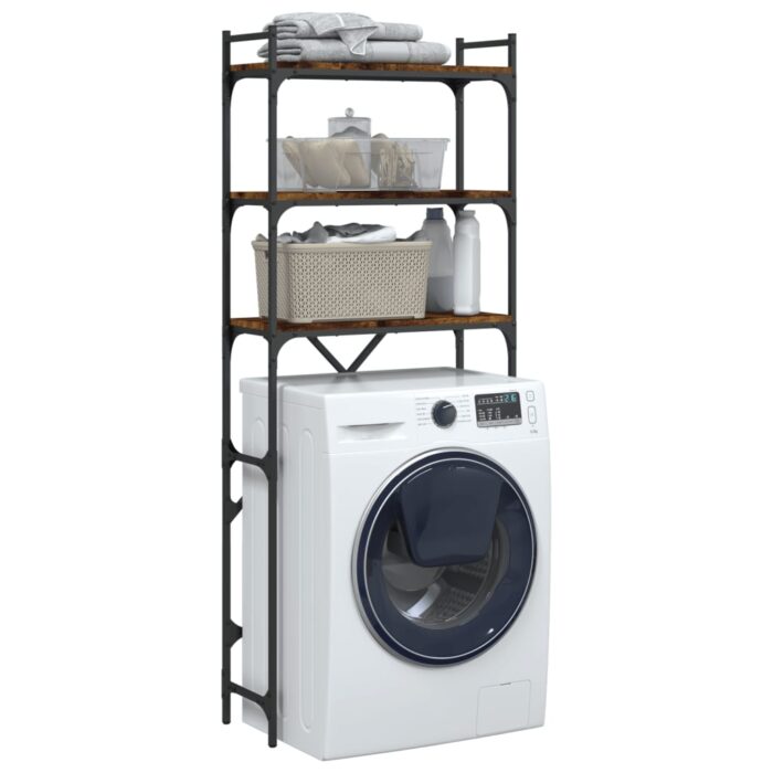 Étagère de lave-linge chêne fumé 67x25x163 cm bois d'ingénierie – Image 3