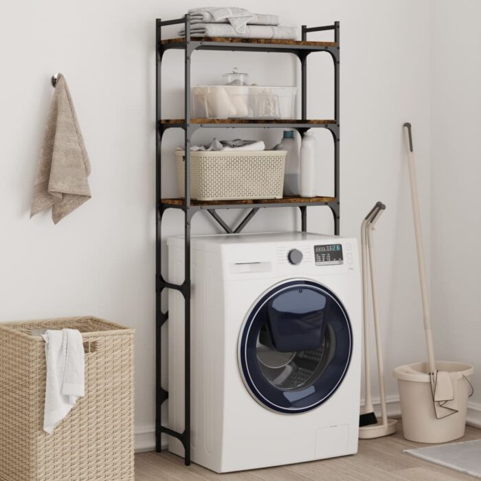 Étagère de lave-linge chêne fumé 67x25x163 cm bois d'ingénierie – Image 1