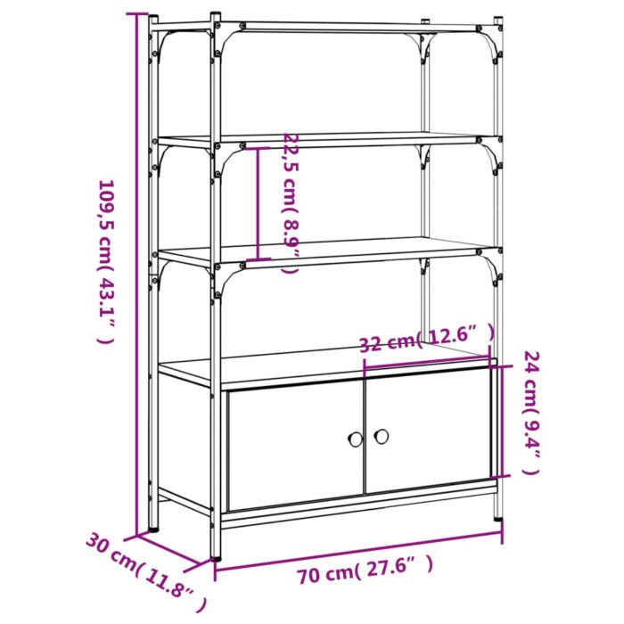 Bibliothèque à 3 niveaux sonoma gris 70x30x109,5 cm – Image 9