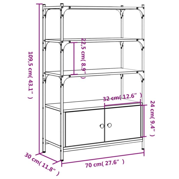 Bibliothèque à 3 niveaux chêne marron 70x30x109,5 cm – Image 9