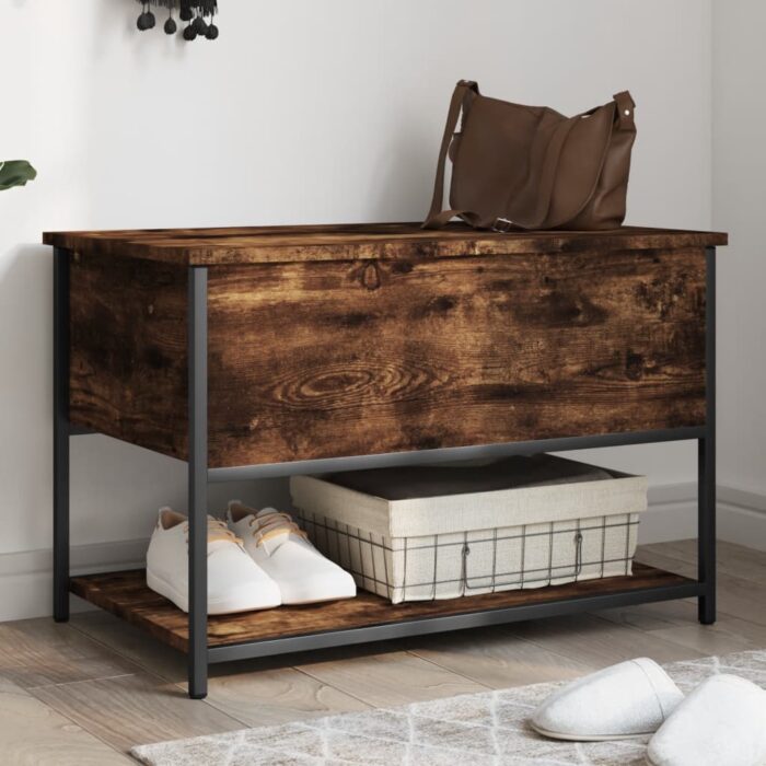 Banc de rangement chêne fumé 70x42,5x47 cm bois d'ingénierie – Image 1