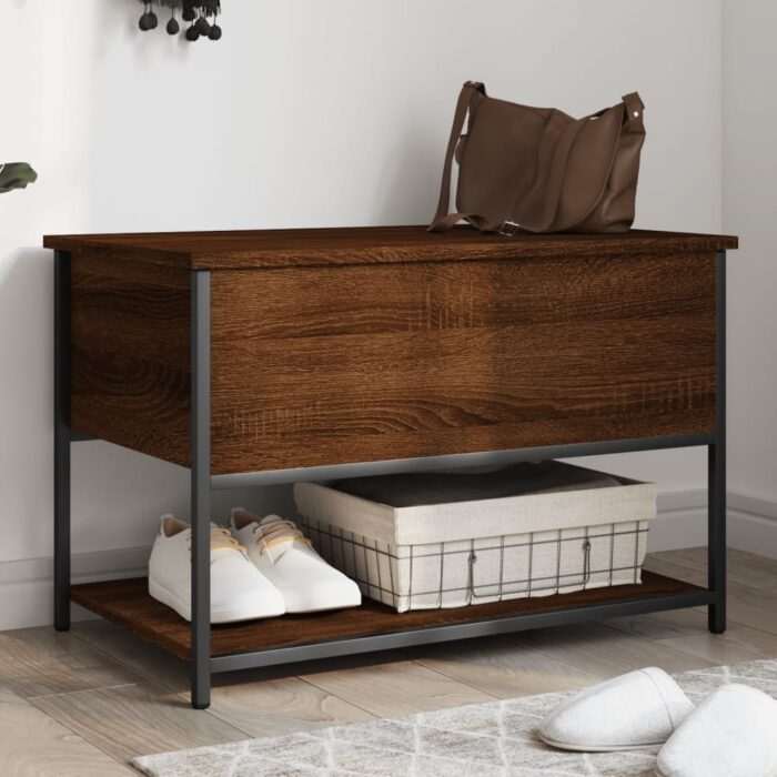 Banc de rangement chêne marron 70x42,5x47 cm bois d'ingénierie – Image 1