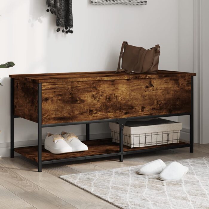 Banc de rangement chêne fumé 100x42,5x47 cm bois d'ingénierie – Image 1