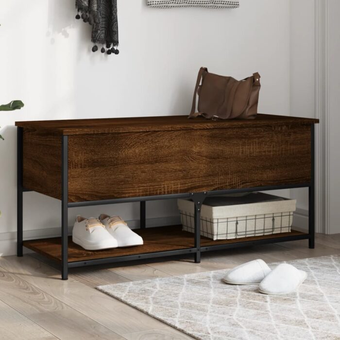 Banc de rangement chêne marron 100x42,5x47 cm bois d'ingénierie – Image 1