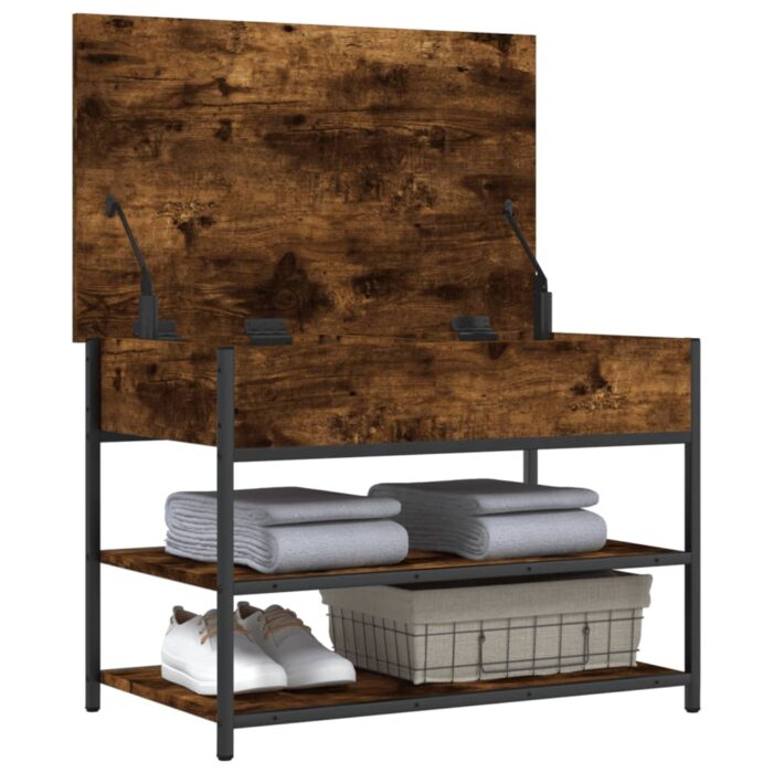 Banc à chaussures chêne fumé 70x42,5x50 cm bois d'ingénierie – Image 3