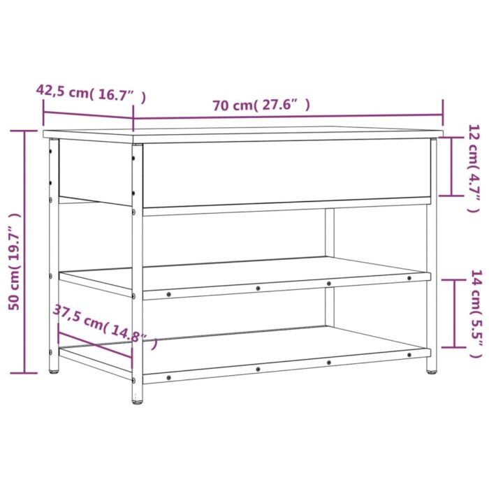 Banc à chaussures sonoma gris 70x42,5x50 cm bois d'ingénierie – Image 10