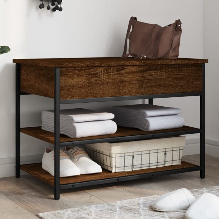 Banc à chaussures chêne marron 70x42,5x50 cm bois d'ingénierie – Image 1