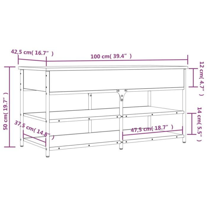 Banc à chaussures sonoma gris 100x42,5x50 cm bois d'ingénierie – Image 10
