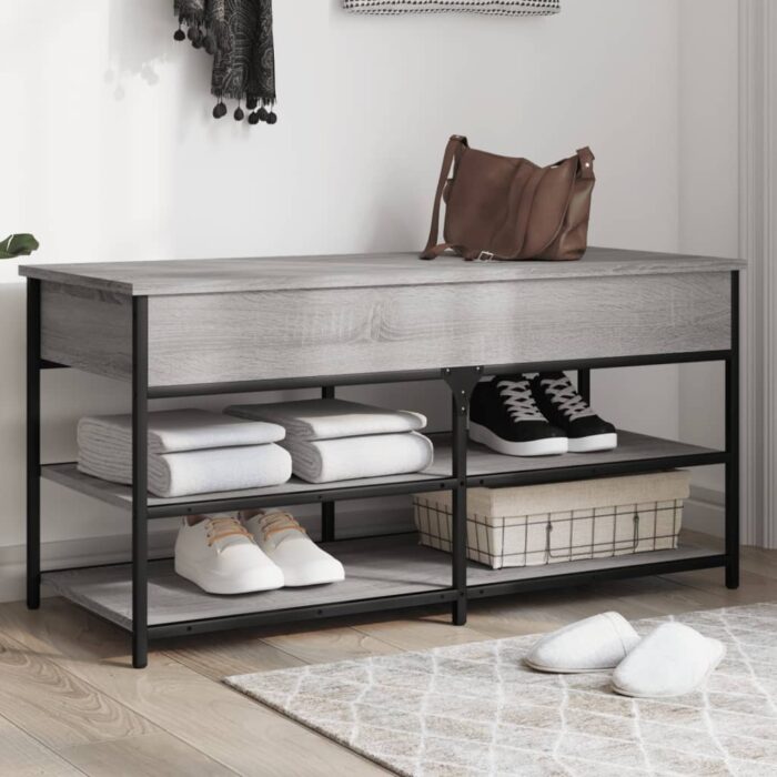 Banc à chaussures sonoma gris 100x42,5x50 cm bois d'ingénierie – Image 1
