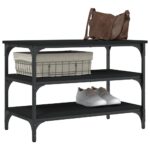 Banc à chaussures noir 70x38,5x49 cm bois d'ingénierie – Image 2