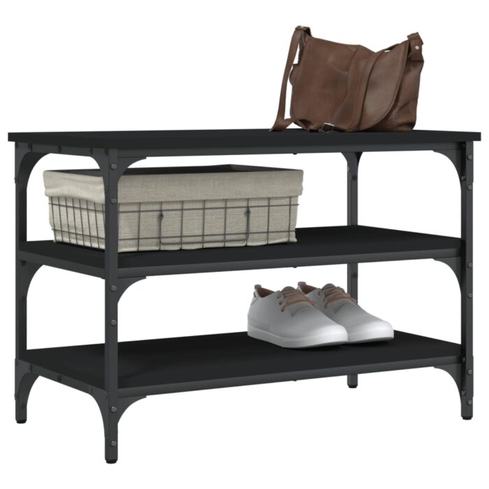 Banc à chaussures noir 70x38,5x49 cm bois d'ingénierie – Image 2