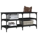 Banc à chaussures noir 100x38,5x49 cm bois d'ingénierie – Image 2